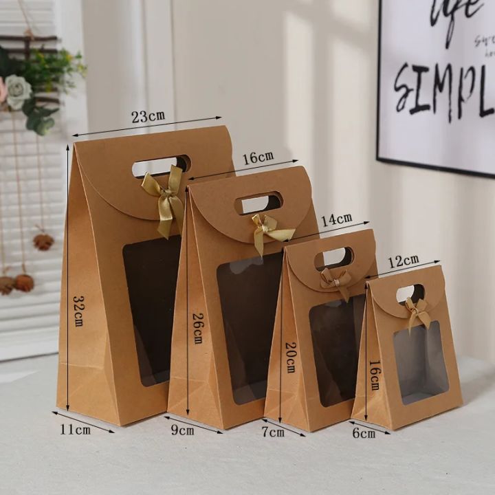12Pcs Black/White Gift Bags with Clear Window Kraft Paper Bag with