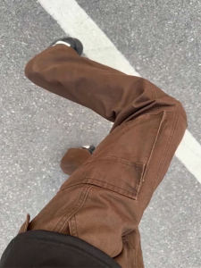 YOULIN | Retro Brown Thickening Big Pockets Carpenter Jeans Wide Leg