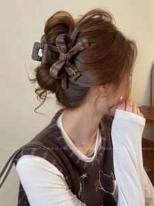 Large Size Autumn Plaid Butterfly Knot Hair Clip Womens Elegant Sensation Hair Accessories Back of Head Shark Clip 2025 New
