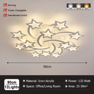 LANTU 100CM Modern LED Ceiling Light with Remote Control and Dimmable Star Design for Living Room Bedroom & Home Decoration Lighting Fixture