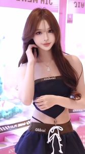 ชุดโยคะ สีทูโทน เซ็ต2ชิ้น เสื้อเกาะอกยางยืดมีชายผ้าผูกด้านหลัง + กางเกงกระโปรงเอวยางยืด แต่งเชือกปลอม ชุดออกกำลังกายผู้หญิง #2448