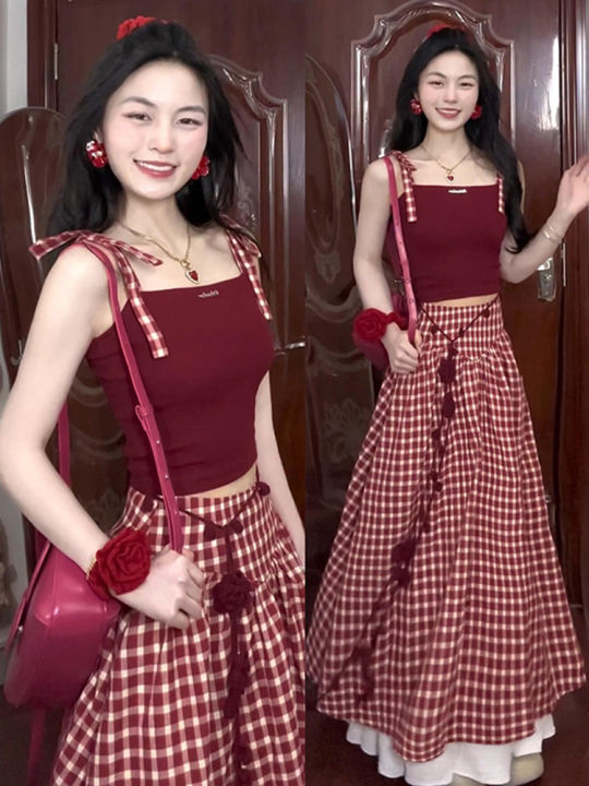 FRUITS Fruit Print Dress | Checkered Strap Dress