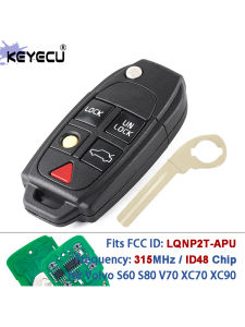 KEYECU FCC ID: LQNP2T-APU Part #: 8688799 315MHz ID48 Chip Flip Keyless Remote Key for VOLVO S60 S80 V70 XC70 XC90 2004-2015