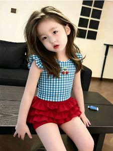 Dopamine Cute Plaid Quick-drying Girls Swimsuit Separate