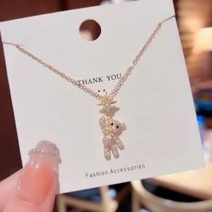 Obega Màu Vàng Gấu Vòng Đeo Cổ Cho Nữ Cubic Zircon Dát Hình Thú Dễ Thương Mặt Dây Chuyền Trang Sức Thời Trang Nữ Dây Xích Phụ Kiện
