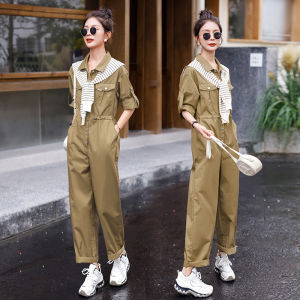 European Style Loose Womens Overalls Spring Autumn New Fashion Youthful High Waist Long Pants Workwear Denim One-Piece Suit
