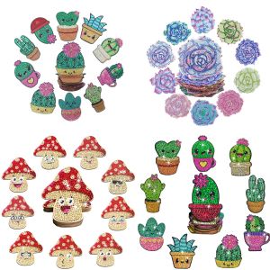 10 DIY Diamond-Painted Coaster Sets with Mushroom/Cactus Shapes and Patterns No Cup Holders Anti-Slip Wooden Coasters Bar
