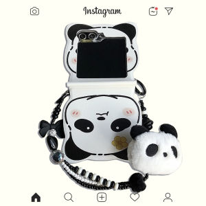Cute 3D Panda Leather Phone Case for Huawei Pocket2 Honor MagicV Flip Foldable Screen FindN3 FlipZ Flip6/5 Xiaomi Mix Flip Handheld Razr50