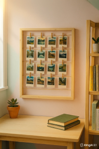 SidsWood [BP4060] Bingkai Foto Polaroid Kayu Jati Belanda 40x60 cm – Finishing Halus + Free Klip & Tali Rami