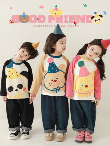 YOEHYAUL Kids Cartoon Print T-Shirt Shoulder Sleeve Insert Loose Comfortable Spring Soft Cute Smooth Casual Cotton Blend Top