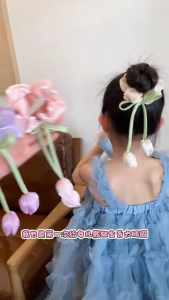 1pc Kids Korean Cute Flower Tulip Hair Tie Baby Girls Ponytail Bow Elastic Rubber Band Ponytail