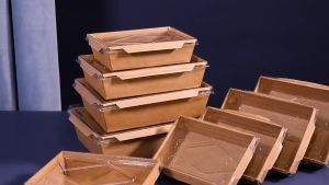 UMI Brown Kraft Boat Paper Lunch Box Plastic Cover Container Food Grade Non Toxic Bekas Nasi Kertas Minyak Kotak Packaging