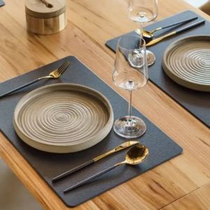 1/4/6PCS Black Placemats Faux Leather Dining Table Mat Non-slip Nordic Luxury Placemat Kitchen Accessories Cup Coaster Wine Pad