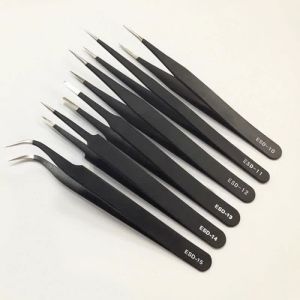 6Pcs/Set Stainless Steel Precision Tweezers Set Anti-static Curved Straight Tweezers Repair Tools