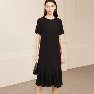 AMII | Summer New Round Neck Short Sleeve Fish Tail Dress