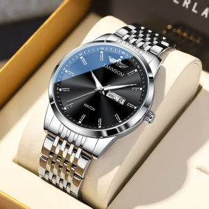 Waterproof Mens Mechanical Watch Stainless Steel Band Fashion Hollow out Design Quartz Movement Butterfly Buckle Clasp Gift for Boyfriend