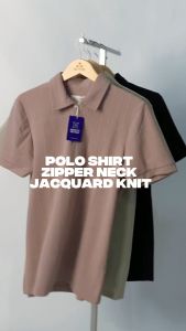 BlueButton Polo Shirt Zipper Neck Jacquard Knit Sage Green