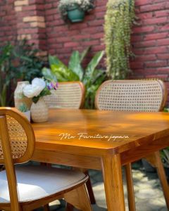 Meja makan / Kursi makan minimalis 4 kursi jok busa / Set Kursi Makan Rotan Retro Kayu Jati Jepara - Kursi Cafe Resto Terbaru - Meja Makan Minimalis Harga Murah
