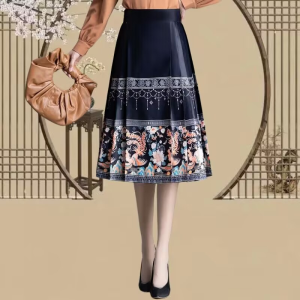 New Chinese Style Renovated Horse Tailed Skirt Womens High Waist Miniature Eight Parts Hanfu Half Skirt Spring Autumn New Model