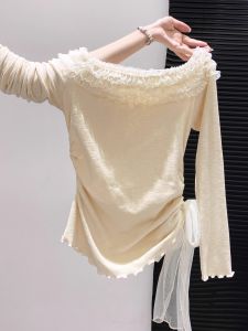 Áo Thun Tay Dài Màu Hồng Ngọt Ngào Kiểu Pháp Dành Cho Nữ Áo Ngắn Eo Thon Gọn Cổ Chữ V Tay Dài Mùa Thu 2025 Thương Hiệu Baisanfei