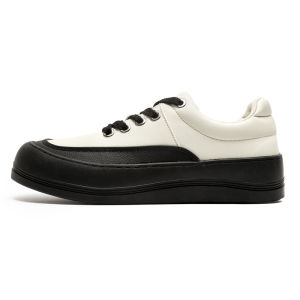 SZXSUK Mens Platform Casual Shoes Heightening Retro Trendy Black White Split Color Thick Bottom Board Shoes Spring Autumn