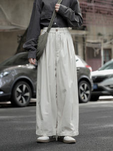 TongTongJia Casual Wide Leg Straight Leg Pants Women Loose Small Pear Shape Autumn Cotton 100% Natural Waist Long Pants