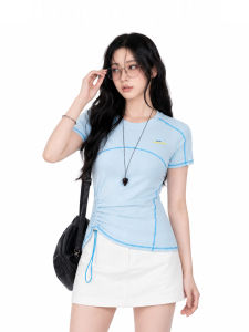 zuocisankon | Color Contrast Waist Tie Sporty T-shirt Short-sleeve