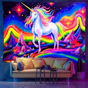 VIKAMA Neon Tiger Jungle Wall Tapestry Red Purple Glow Big Cat Palm River Forest Psychedelic Animal Wildlife Decor Cute Kawaii