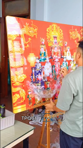 Tranh phòng thờ tứ phủ công đồng bà chúa xứ tôn nghiêm tráng gương treo tường TPQC1