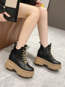 Giày Bốt Martin Đế Dày Lót Lông Cừu Cho Nữ Mùa Thu Đông Phong Cách Anh Cỡ Nhỏ Bên Trong Tăng Chiều Cao Giày Bốt Đơn Thường Ngày