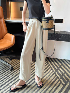 Womens Casual Pants Drapey Style High Waist Straight Leg Nine-Tenths Length Slimming Effect for Pear Shaped Body plus Size