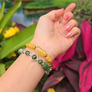 Q2287 Lắc bạc Ngọc Bích mix lu thống ngũ điếu Ngọc Bích charm bạc Thái ko kén mệnh - Phong Thuỷ TUDO P