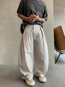 American Design Loose Wide Leg Straight Cut Thin Mens Casual Trousers Retro Japanese Style Knife Edge Pants Summer Cool Feeling