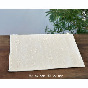 Fuyao New Chinese Retro Cotton Linen Embroidered Flower Slip Tea Table Mat Heat Resistant Large Rectangle White Dry Tea Pad