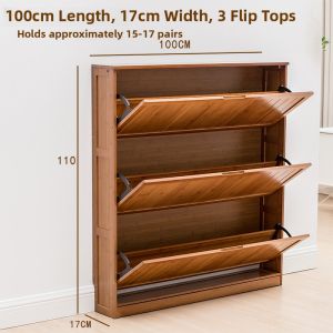 Modern Minimalist Solid Bamboo Shoe Cabinet Ultra-Thin Large Capacity Dustproof Flip Door Hall Storage Cabinet Artistic Pattern