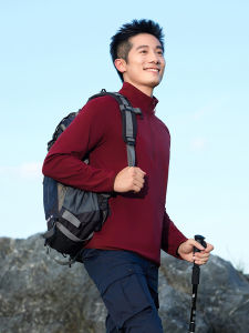 Mens Carbon Fleece Zip-Up Hoodie Long Sleeve Stand Collar Sweatshirt Versatile Base Layer Shirt for Spring Autumn Casual Wear