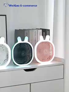 Portable Cute Cartoon Rabbit Shape USB Rechargeable Desktop LED Table Lamp Fan