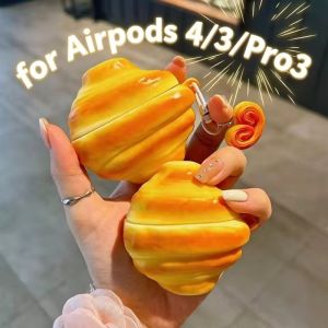 For Apple AirPods 3/4/Pro 3 Generation Cover Toast Bread Cartoon Bluetooth Earphone Protective Case with Portable Anti-loss Hook