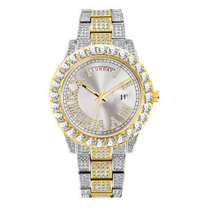 Đồng Hồ Đeo Tay Nam Sang Trọng MISSFOX Bling Iced Out Diamond Automatic Date Quartz Đồng Hồ Đeo Tay Doanh Nhân Bằng Thép Không Gỉ Phát Sáng
