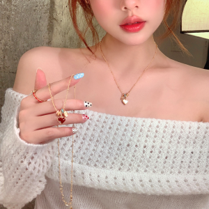 Korean Style Double Sided Drop Oil Heart Necklace Womens Luxury Choker Small Niche Neck Chain Sweater Chain Fashion Jewelry