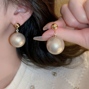 ต่างหูระย้าเม็ดไข่มุกเทียมขนาดใหญ่แบบเรียบง่ายเครื่องประดับผู้หญิง