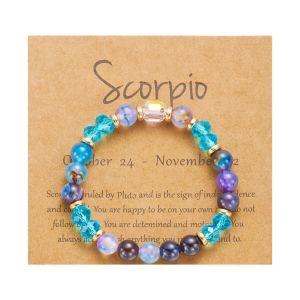 Europe and America Cross Border Twelve Constellations Bracelets Natural Stone Imitated Beaded Bracelet Fashion Color Stone Constellation Paper Card Hand
