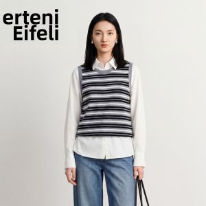 Eifini | Áo Knit Dạng Vest Cổ Tròn Đan Màu American Vintage