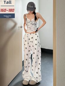 Extended 175 Casual Pants Womens High Waist Loose Slimming Dog Paw Wide Leg Long Trousers White Summer New Style Commute Korean Style