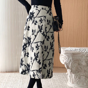 Kiki Water-Mark Print Asymmetrical High-Waist A-Line Mini Skirt Retro Embellished Chinese Texture Fitted Skirts for Women