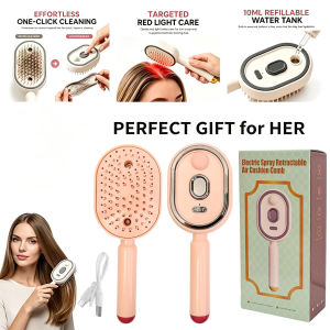 Hot Electric Spray Hair Comb Air Cushion Massage 3-In-1 Self Cleaning Steam Essential Oil Brush Rechargeable Anti Static Hair Brush