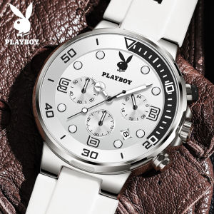 PLAYBOY sport jam tangan pria anti air dewasa 2025 original tali silikon multifungsi kronograf mode jam tangan cowok 100% asli