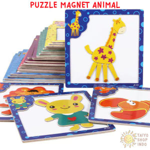TAIYO Mainan Anak Puzzle Magnet Kayu Edukasi Hewan Kendaraan Jigsaw Wooden