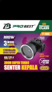 Klik-Beli Senter Kepala 180W Teleskop Zoom Super Turbo Probest P-180Z COB LED 180 Watt Aluminium Body Rechargeable