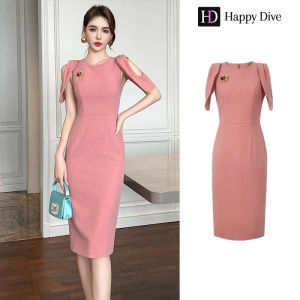 Happy Diva เดรสผู้หญิง เดรสสีชมพู สีเหลือง เดรสปาดไหล่ เดรสทำงาน เดรสไฮโซ เดรสวินเทจ เดรสออกงาน เดรสปาร์ตี้ ชุดราตรี 50956